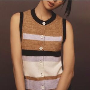 Anthropologie Tan and Black Striped Vest